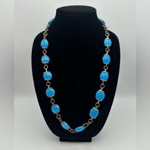 VTG Blue Art Glass Marbles With Silver Wrapped Necklace Unmarked, Untested Metal
